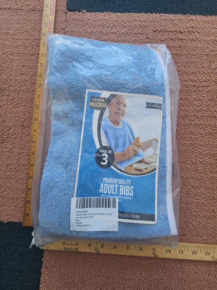 3 Pack Utopia Towels Terrycloth Adult Bibs 18 x 30 in Blue 100% Cotton Ç0c