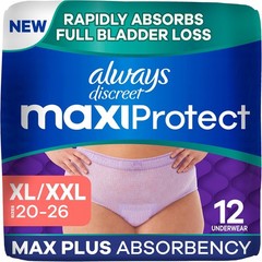 Always Discreet MaxiProtect Women Diapers, Maximum Absorb, XL/XXL, 12Ct
