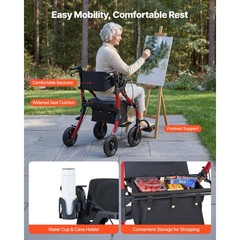 Uimoso 2-in-1 Folding Rollator Walker and Transport Chair with Wheels