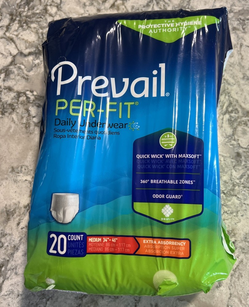 Prevail Per-Fit Daily Underwear Incontinence Pants Medium 20 Count White Super