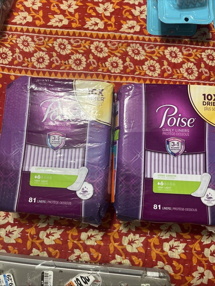2 X Poise Daily Incontinence Panty Liners, Very Light Absorbency, Long 81 Ct