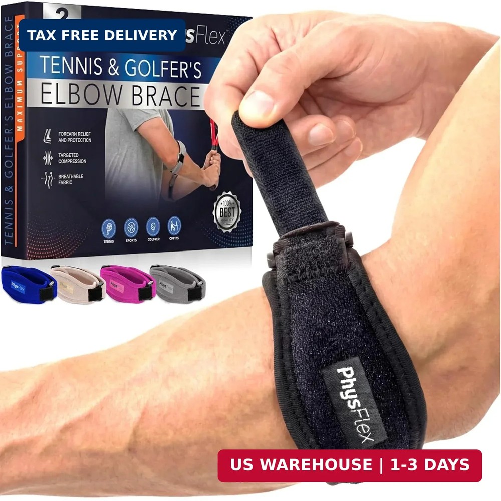 PhysFlex 2-Pack Elbow Brace for Men & Women, Adjustable Tennis & Golfer’s Elbow