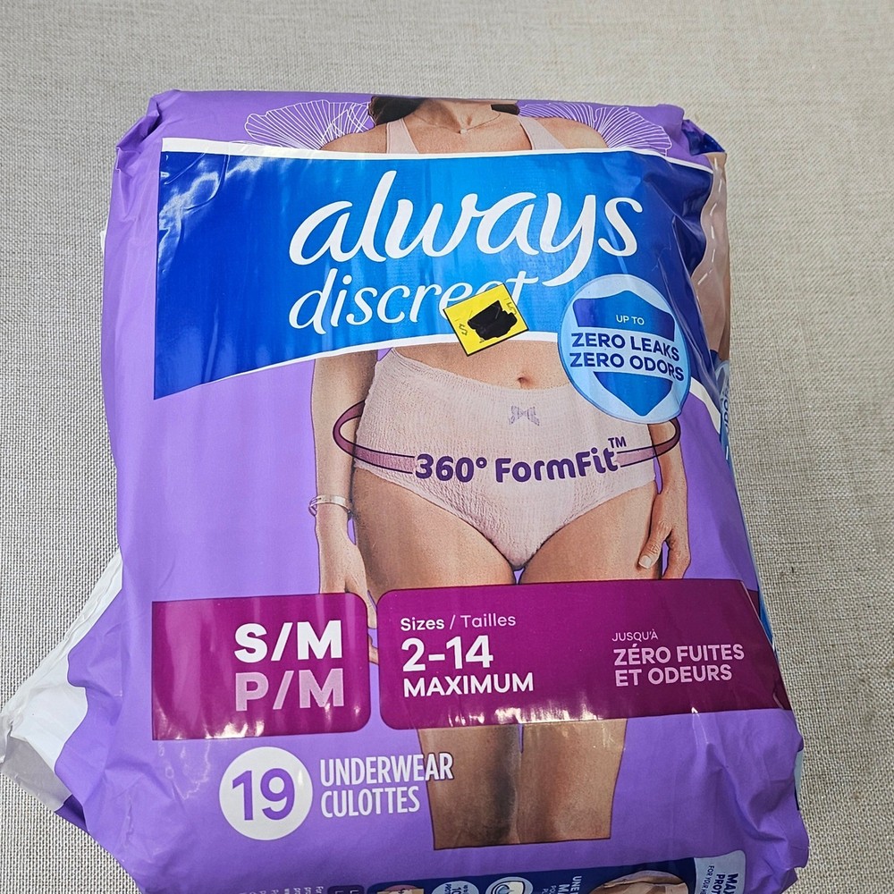 Always Discreet Incontinence Underwear for Women S/M Maximum 19 Ct 360 FormFit