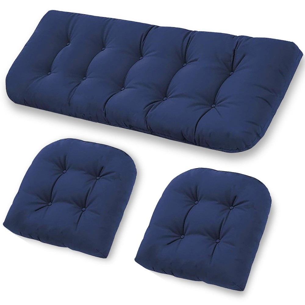 cnsmak Wicker Furniture Cushions Set, Waterproof Patio 3pcs, Navy