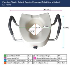 drive White Elongated Raised Toilet Seat with Arms 4.5″ Height up to 300 lbs