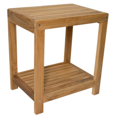 Nordic Style Natural Teak Wood Shower and Bath Spa Bench with Shelf – 18″