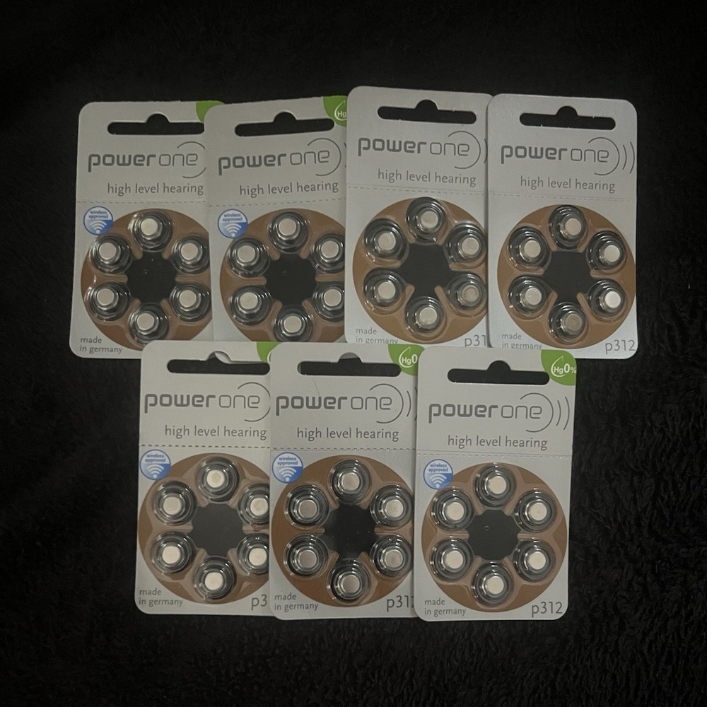 Power One Size 312 (Brown) Zinc-Air Hearing Aid Batteries PR41/p312, 7 Packs