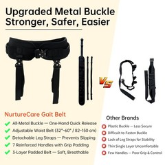 Gait Belt, Upgraded with Metal Buckle & Detachable Leg Straps, 7 Reinforced H…