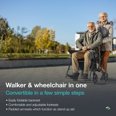 Helavo 2-in-1 Rollator Walker Wheelchair Combo, Foldable, 300lbs Capacity