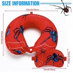 Gilprop 2 Pcs Spider Travel Pillow with Sleep Eye Mask, U Shaped Red, Black