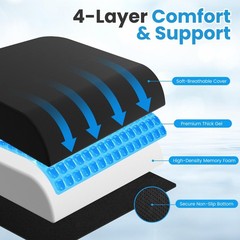 Cooling Gel Memory Foam Wheelchair Cushion | Pressure Relief, Coccyx Support, No