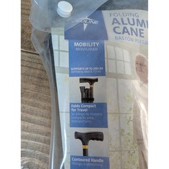 Medline Folding Aluminum Cane Black Adjustable Height 250lb Capacity MDS86430W