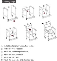 Shower Bedside Commode Chair Padded Seat With Wheels by , Medical Commode Toi…