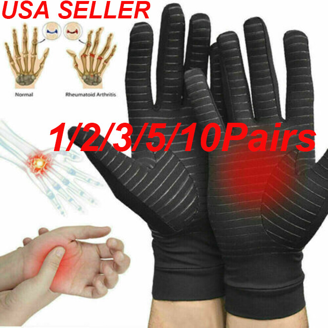 1/2/3/5/10Pairs Compression Full Finger Gloves Hand Wrist Support Glove Black US