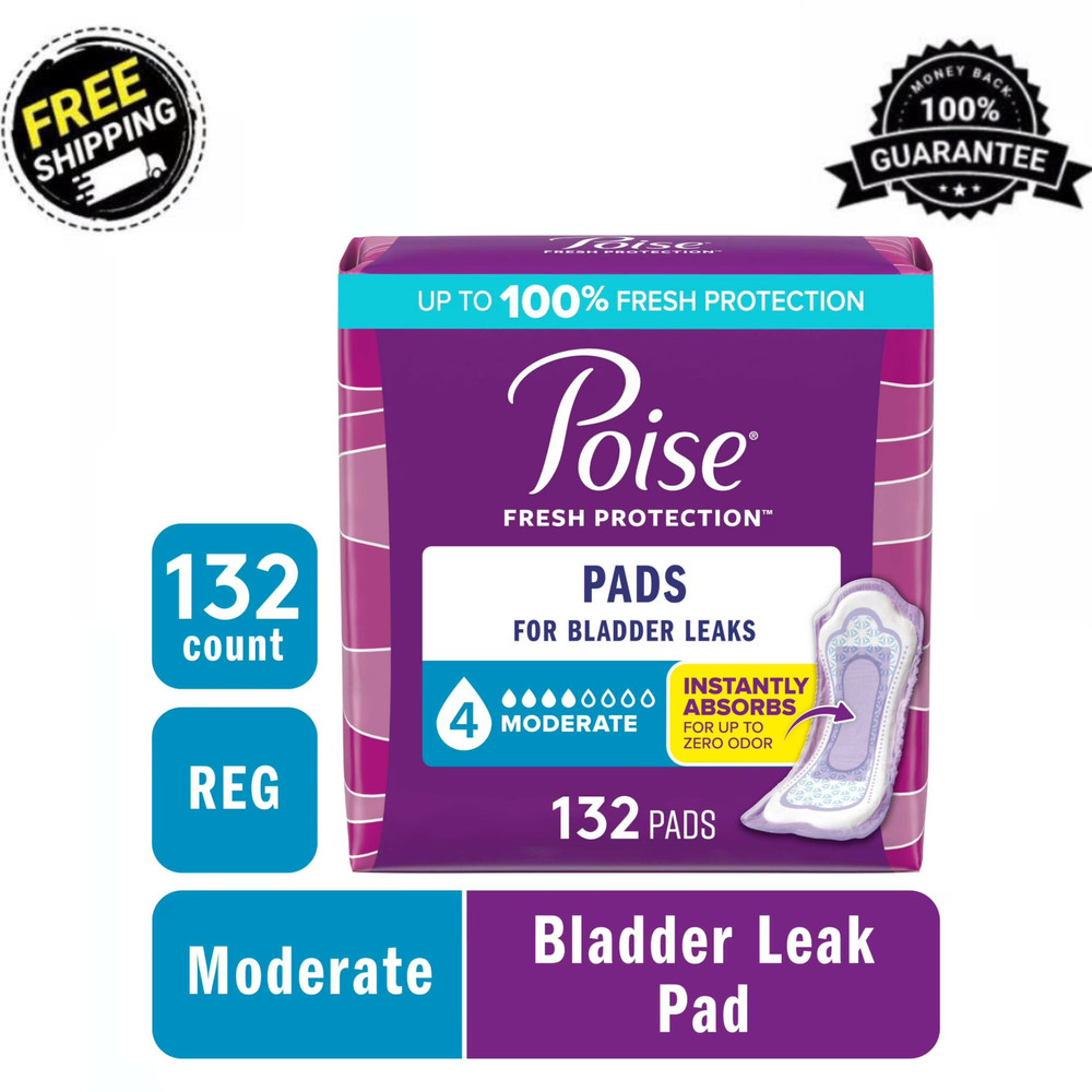 Poise Incontinence Pads Women 4 Drop Moderate Absorbency Regular 132 Count Total
