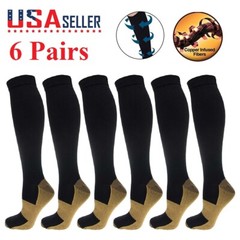 6 Pairs 20-30mmHg Copper Compression Socks Graduated Support Mens Womens S-XXL
