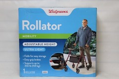 Walgreens Burgundy Steel Frame Folding Rollator 350 Weight Capacity