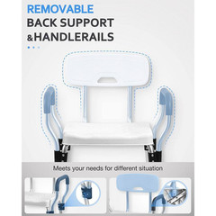 16 In. Heavy Duty Aluminum Shower Seat with Back, Arms and Adjustable Height for