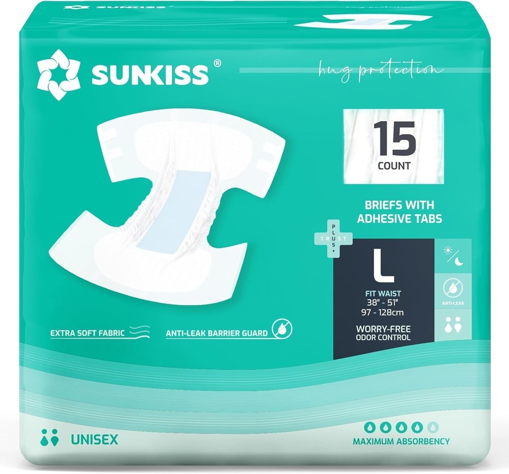 SUNKISS TrustPlus Adult Diapers with Maximum Absorbency, Large, 15 Count