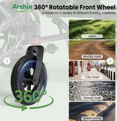 Arshin Foldable Power Wheelchair, 180W 5-Speed Removable Battery 286lb Purple