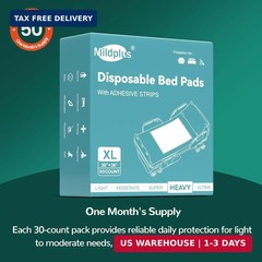 MILDPLUS Disposable Bed Pads with Adhesive Strip 30″ x 36″ (50 Count), Super Abs