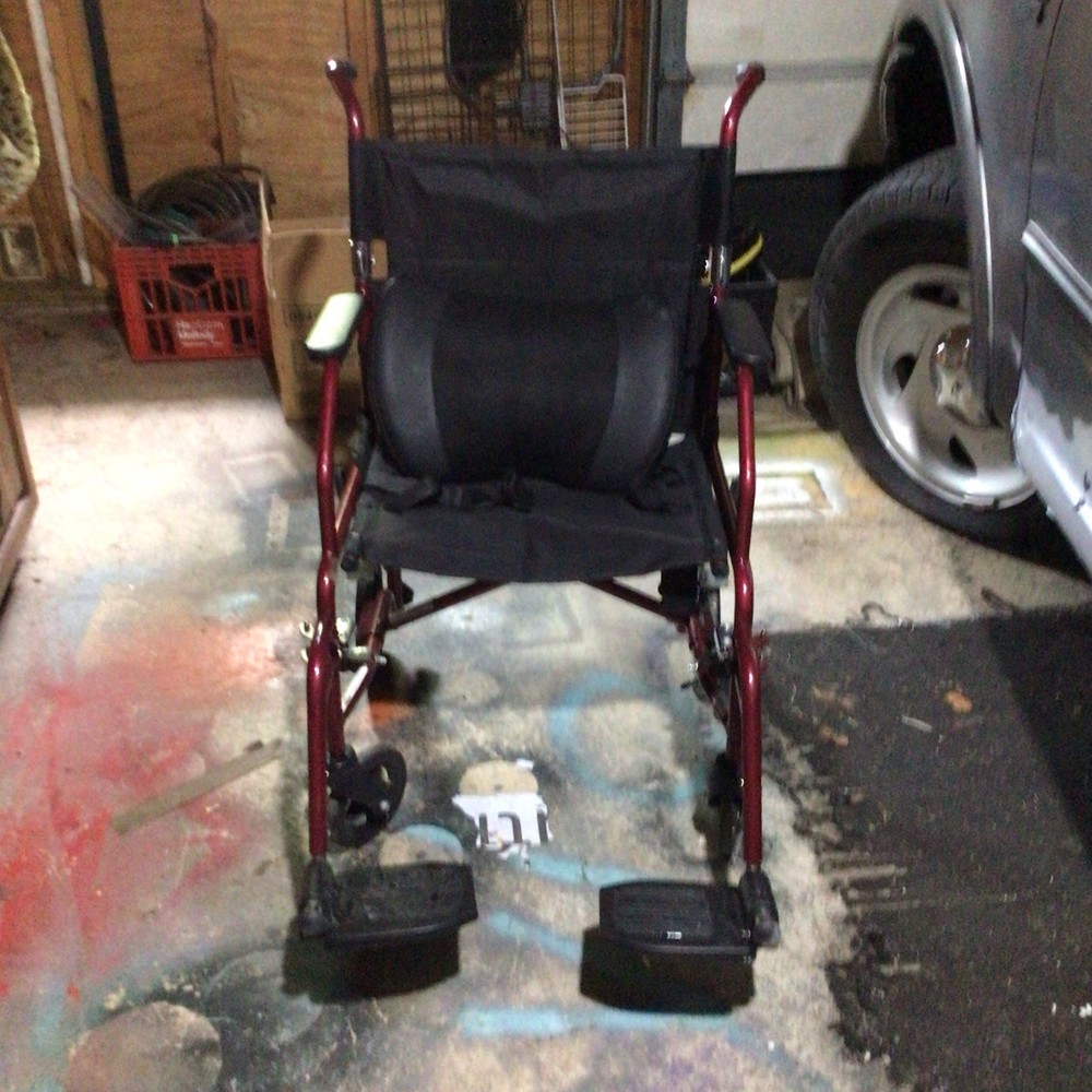 Medline Foldable Ultra Lightweight Transport Wheelchair 19″ Seat, Red Frame