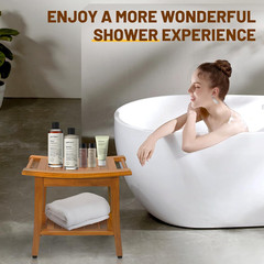 20″ Premium Teak Shower Bench with Shelf & Handle for Indoor/Outdoor Use