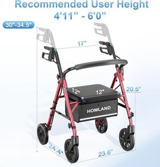 16 Pounds Lightweight Walkers for Seniors with Seat, Narrow Rolling Walker wi…
