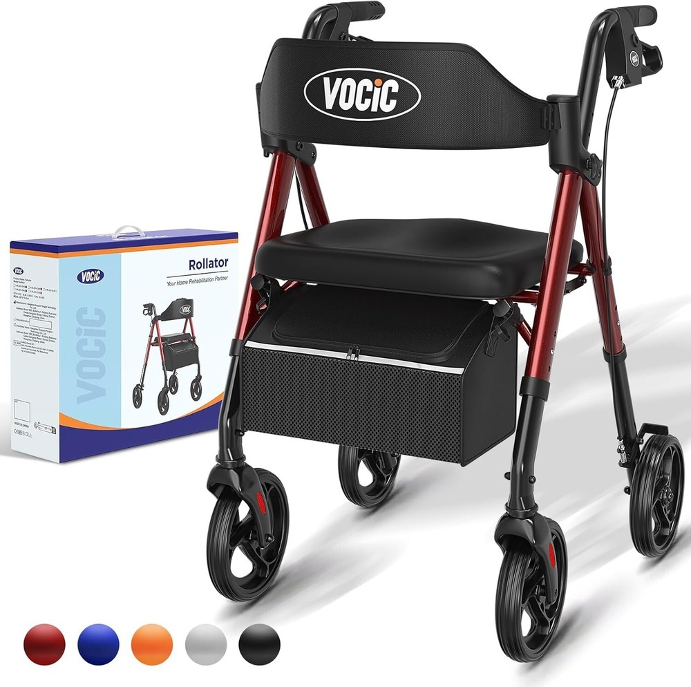 Walkers for Seniors,Foldable Walker with Seat,Aluminum Supports 330lb,8″ Wheels
