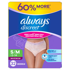 (Pack of 2) Always Discreet – Adult Diapers for Women Size S/M, 32 Count​, Pink