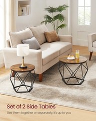 Vasagle Small Coffee Table Set Of 2 Round Coffee Table Steel Frame Side End