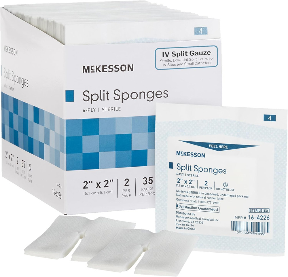 Split Sponges, Sterile, 100% Cotton, I.V. Drain Split Dressing, 2 in X