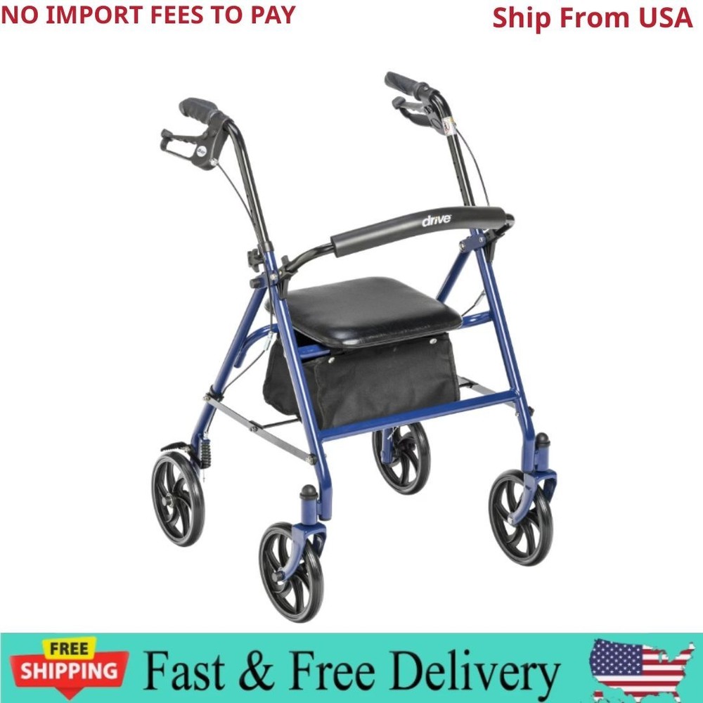 Drive Medical Four Wheel Rollator Rolling Walker with Fold Up Removable Back Sup