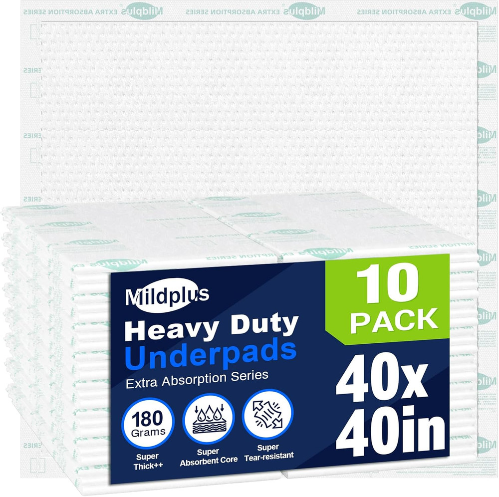 Heavy Duty Underpads 40X40 Inch – 180 Gram Absorbent Disposable Bed Pads, Leakpr