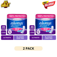 2 Pack Always Discreet Women Pads 45Ct Extra Heavy Absorbency Long