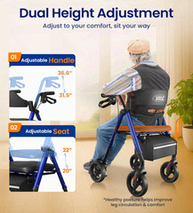 Z21 Rollator Walker with Seat, 8” Wheels, Foldable, 350lb Support