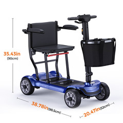 Foldable Mobility Scooter 4 Wheel 42lb Lightweight 15Mile 265lb Airline Approved