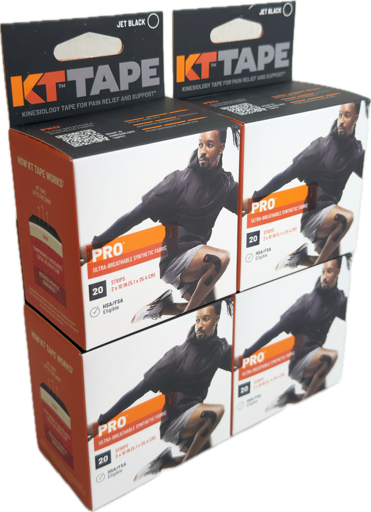 4 Pk KT Tape Pro 20 Strip 10″ Precut Jet Black (New in Box)