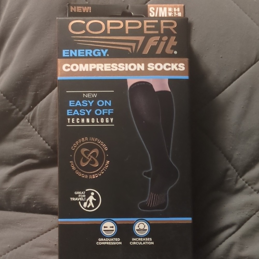 Copper Fit Energy Compression Socks S/M Copper Infused Graduated Compression Bl…