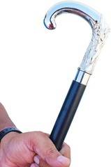 Brass handle Elegant Silver polished Walking Stick Wooden Cane Gift for father