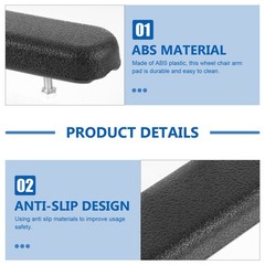 1 Pair Reusable Wheelchair Armrest Covers Black ABS Protective Armrest Pads