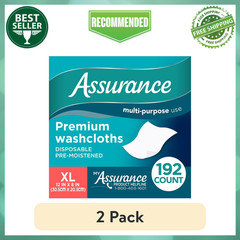 2pk Assurance Premium Disposable Washcloths Pre-Moistened Body Wipes, XL, 192 Ct