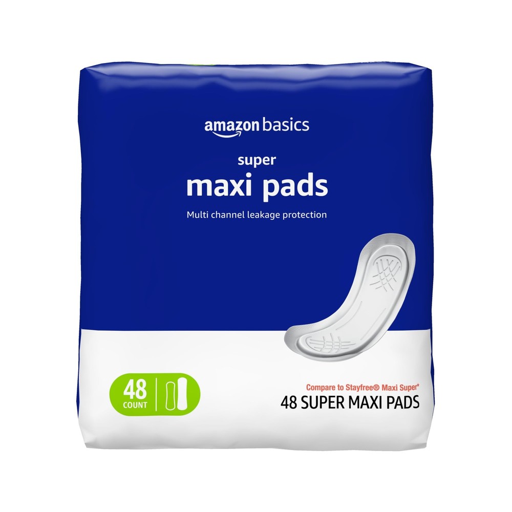 Amazon Basics Maxi Pads For Periods- Thick, Super Absorbency,