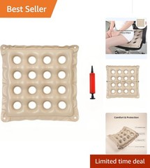 Breathable Inflatable Seat Cushion, 15.75“ for Back and Buttocks Relief – Beige
