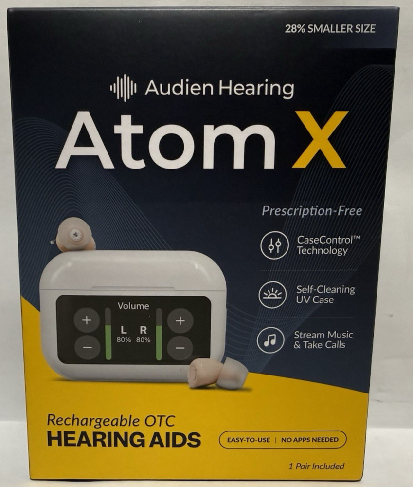 Audien Hearing ATOM X -Rechargeable OTC Hearing Aids – BRAND NEW!!