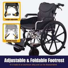 Aluminum Alloy Transport Wheelchair. 20″ Seats. With front and Rear Locking Hand