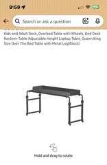 LINGMI Overbed Table Adjustable Height 26-37in w/ Wheels Locking Casters Black