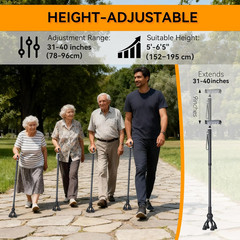 Walking Cane with LED Light for Seniors Men Women, Adjustable Folding Canes for