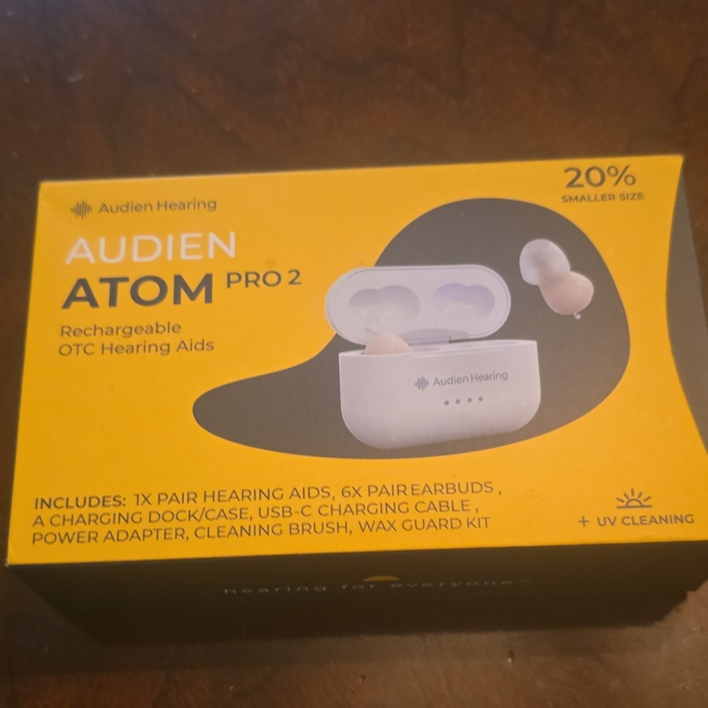 Audien Hearing Atom Pro 2 CIC Rechargeable OTC Hearing Aids w/ UV Charging Case