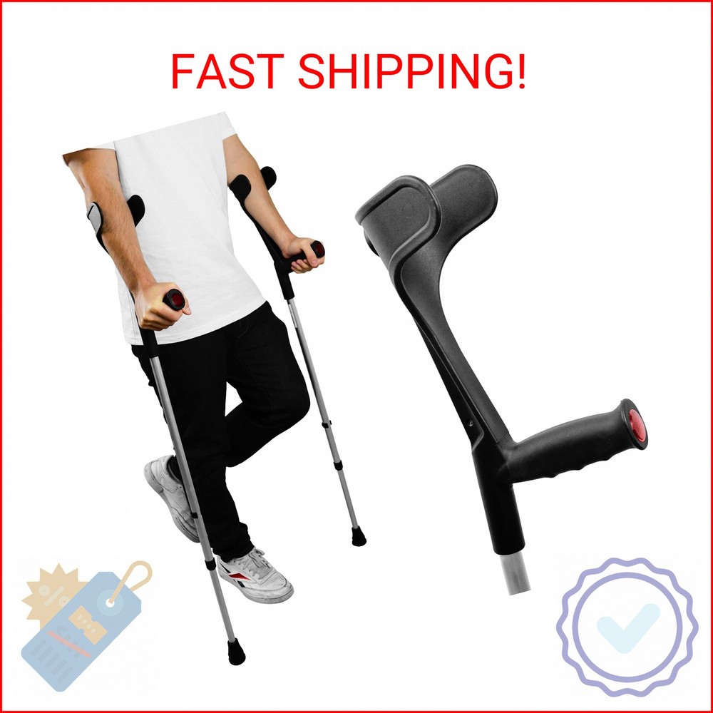 PEPE Mobility Forearm Crutches for Adults (x2 Units) Open Cuff, Adjustable Heigh